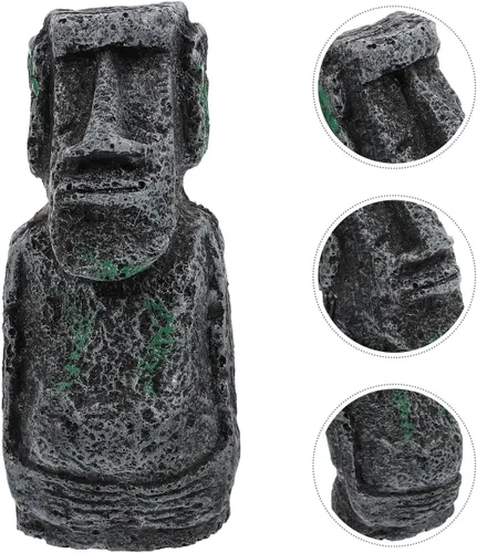 Miniatura 9 de balacoo Estatua de Moai de Pascua para decoración de acuario, estatua de cabeza de isla de Pascua de resina, decoración de paisaje de peces Betta