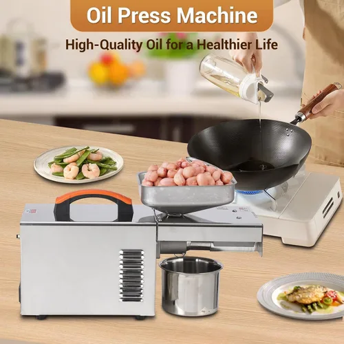 Miniatura 5 de Máquina de prensa de aceite de 900 W, extractor automático de prensa de aceite eléctrico frío y caliente, acero inoxidable 304, ideal para prensar