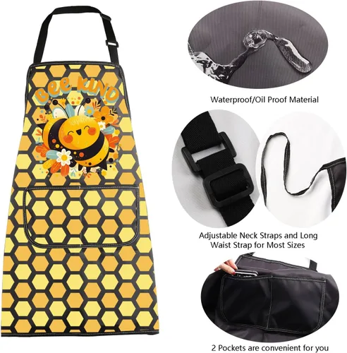Miniatura 5 de MBMSO Delantal de abeja con bolsillos, delantal de abeja, regalos para amantes de las abejas de la miel, delantal de cocina, delantal de cocina