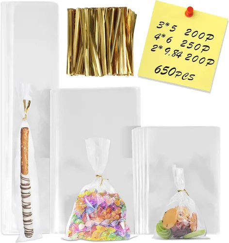 Miniatura 9 de 800 piezas de bolsas transparentes resellables de celo/celofán de 3 tamaños con 4×6, 5×7, 6×9 pulgadas, ideales para panadería, aperitivos, velas