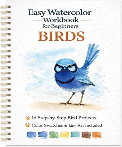 Libro de trabajo de acuarela para principiantes – pájaros, 16 proyectos originales de acuarela, libro de papel de acuarela plano (9.45 x 7.48