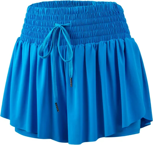 Miniatura 5 de Blaosn Pantalones cortos deportivos fluidos para mujer, entrenamiento, correr, gimnasio, yoga, cintura alta con bolsillos, pantalones cortos