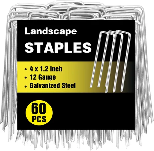 Miniatura 12 de Paquete de 240 grapas de paisaje de 15 cm, estacas de jardín galvanizadas para carpas, estacas resistentes calibre 11, alfileres de tela