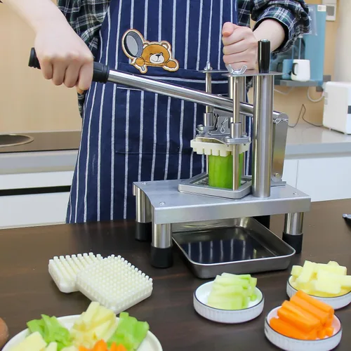 Miniatura 5 de Cortador manual para papas fritas, resistente con 3 cuchillas de acero inoxidable (1/4 pulgadas, 3/8 pulgadas, 1/2 pulgadas), base de succión
