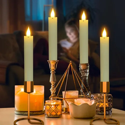 Miniatura 6 de Velas LED cónicas sin llama, 6 velas parpadeantes color marfil de 6.5 pulgadas con temporizador remoto, luz blanca cálida de cera real