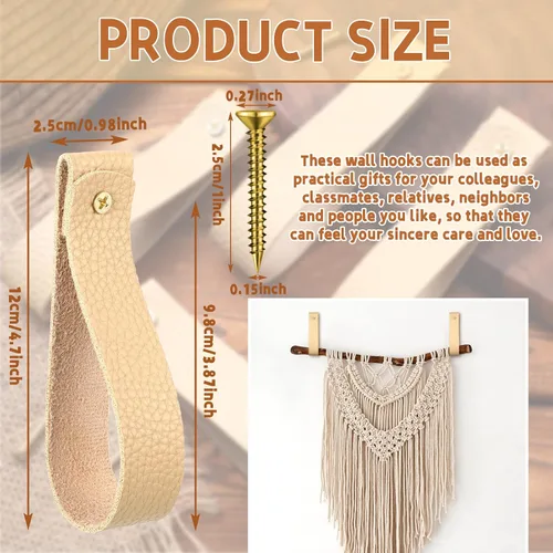 Miniatura 2 de Bucherry 8 ganchos de pared de cuero con tornillos, barra de cortina, correas para colgar en la pared, soporte para toallas, asa para manija