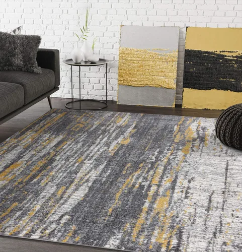 Miniatura 10 de Abani Laguna LAG110E - Líneas de goteo gris naranja (5'3" x 7'6")