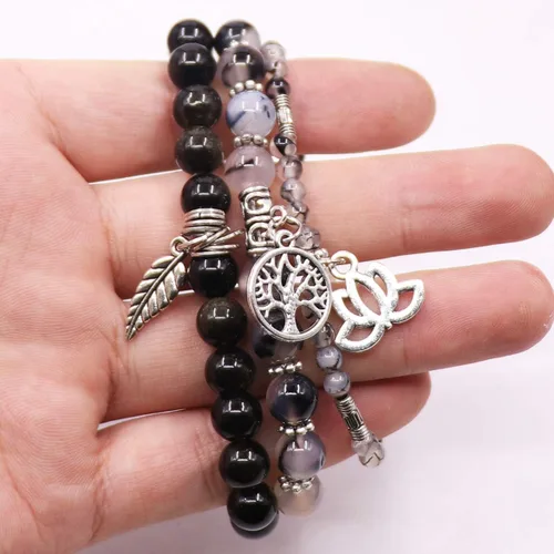 Miniatura 4 de UEUC - Pulseras Reiki, apilables, de piedras curativas, cristales, con dije del árbol de la vida, yoga y hoja de loto, contra la ansiedad