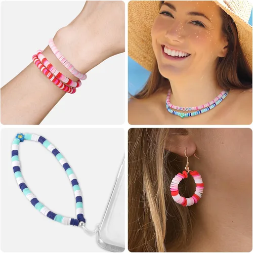 Miniatura 4 de 6000 piezas de cuentas de arcilla azul para hacer pulseras, cuentas Heishi de arcilla polimérica Funtopia, cuentas de disco planas redondas de 1.