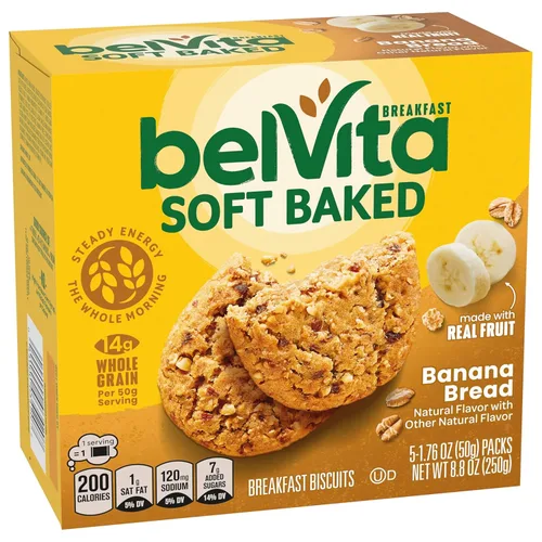 Miniatura 12 de Bizcochos para el desayuno BelVita, cocidos al horno, pan de plátano, caja de 5 recuadros, 8.8 onzas (paquete de 6 unidades).