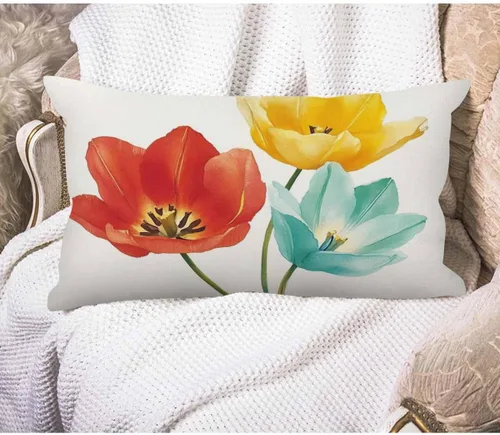 EKOBLA Encantadora funda de almohada decorativa floral con encanto, hermosas flores de amapola tricolor, naranja, rojo, amarillo, azul, algodón,