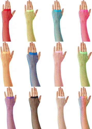 Miniatura 6 de Lone - Guantes de red sin dedos para mujer, malla de malla para brazo, emo, gótico, punk, 80, accesorios para escena