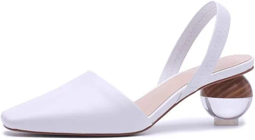 Miniatura 10 de Fericzot Mule Shoes Sandalias esféricas de tacón transparente Zapatillas de punta cuadrada Slip On Bombas Slingback Zapatos de vestir de boda