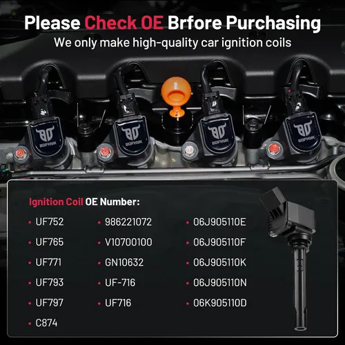 Miniatura 3 de BDFHYK Paquete de Bobina de Encendido UF716 Juego de 4 Compatible con Audi, Compatible con Volkswagen 1.4L 1.8L 2.0L 2.5L 2.9L 3.0L 4.0L L4 L5 V6 V8