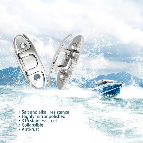 Miniatura 8 de Tacos plegables para barco de 4-1/2 pulgadas, acero inoxidable 316, tacos de muelle abatibles, paquete de 2