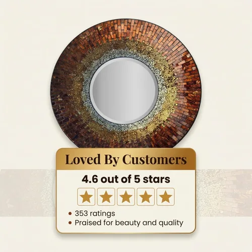 Miniatura 7 de Lulu Decor, Espejo de pared de mosaico de ámbar báltico, espejo redondo biselado decorativo hecho a mano de 23.50 pulgadas (LP301)