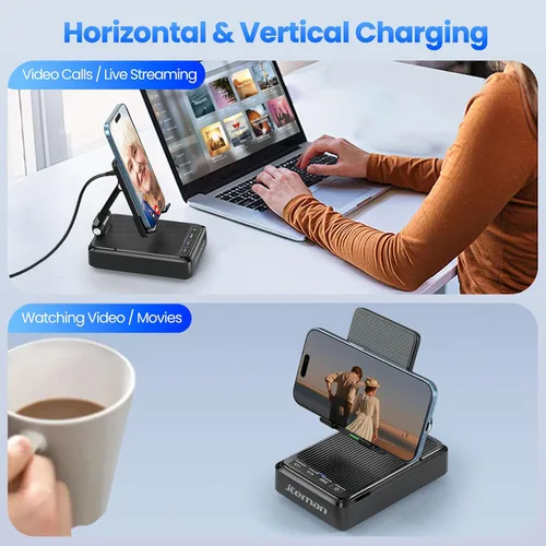 Miniatura 8 de Jteman Soporte para teléfono celular con altavoz Bluetooth y cargador inalámbrico, soporte de estación de carga de escritorio con altavoz