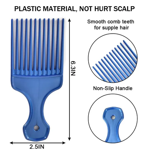 Miniatura 4 de Paquete de 6 púas afro de dientes anchos para peinado rizado, peines afro de plástico de 6.3 pulgadas para mujeres y hombres (6 colores)