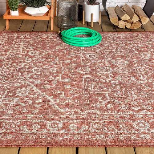Miniatura 10 de JONATHAN Y Boho Medallion Alfombra de Área para Interiores y Exteriores 3 x 5 pies Rojo/Taupe, Malta Tejido Texturizado para Patio Trasero, Patio