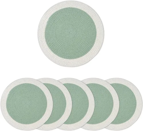 Miniatura 30 de Encasa XO Juego de 6 manteles individuales de comedor, manteles individuales de algodón, 13 pulgadas de diámetro, color beige, cargadores hechos a