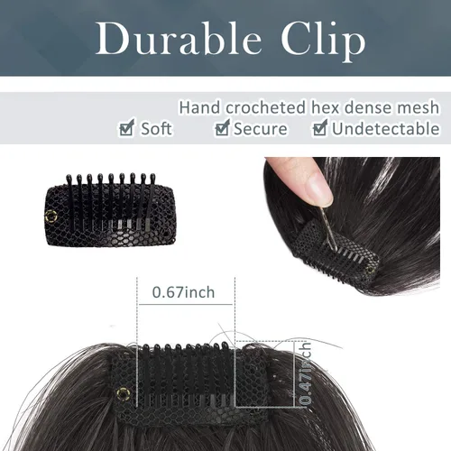 Miniatura 5 de BARSDAR Flequillo postizo de pelo humano real - Flequillo postizo 100% pelo humano para mujeres - Extensiones de flequillo ondulado castaño rojizo
