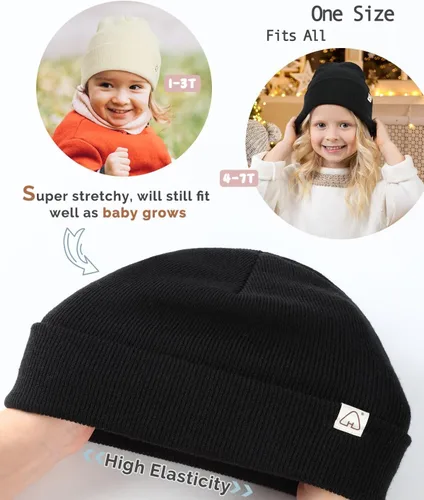Miniatura 4 de Hat Hut Gorro de invierno con forro de satén para niños pequeños, gorro de punto con puños y forro de seda