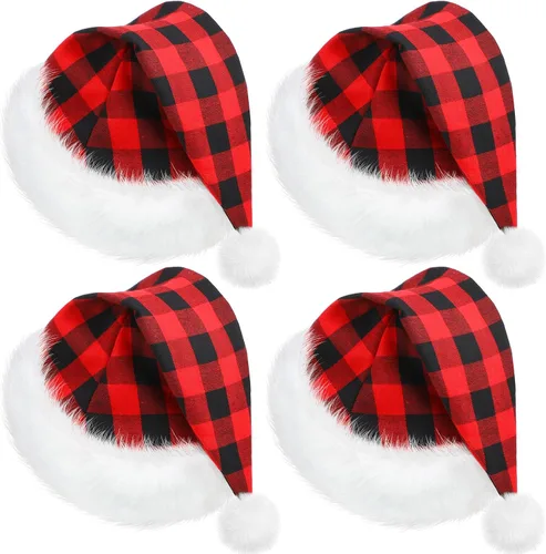 Miniatura 8 de SATINIOR 4 Piezas Sombreros de Papá Noel de Felpa, Unisex de Terciopelo para Navidad a Granel con Forro Cómodo para Fiestas, Vacaciones, Navidad Azul