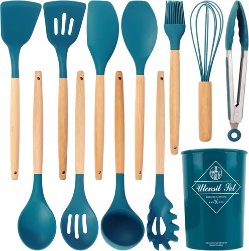 Miniatura 10 de Juego de utensilios de cocina de silicona, 12 piezas antiadherentes, resistentes al calor, sin BPA, herramientas de cocina, juego de herramientas