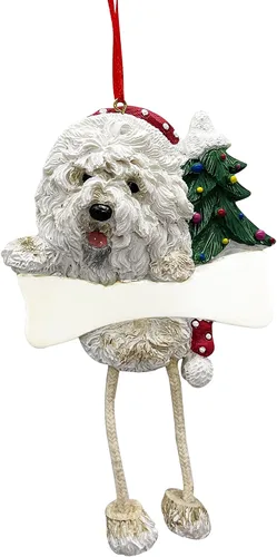 Adorno de perro pastor inglés antiguo con "patas colgantes" únicas pintadas a mano y adorno de Navidad fácilmente personalizado