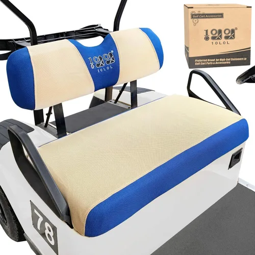 10L0L Fundas de asiento de carrito de golf para EZGO TXT RXV y Club Car DS 2000-up, tela de malla de aire transpirable lavable, color beige y azul