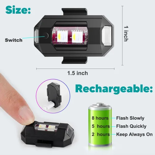Miniatura 6 de QVEVDACAR - Luces estroboscópicas LED para dron, 7 colores, mini, USB recargable, iluminación anticolisión, luces traseras para aviones