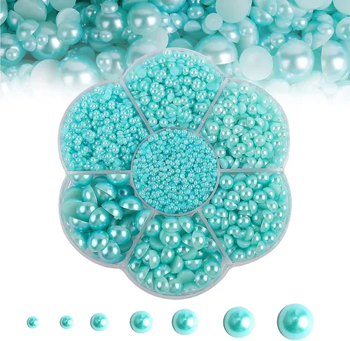 Miniatura 9 de 5600 PIEZAS Medias Perlas Redondas Planas Imitación Perlas para Manualidades, 7 Tamaños para Arte de Uñas DIY, Creación de Joyería, Zapatos, Taza