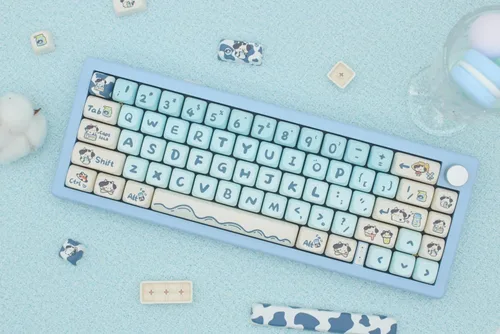 Miniatura 9 de MOA - Teclas de perfil con diseño de vaca PBT, 142 teclas para teclado mecánico, juego de teclas de tamaño completo (vaca azul)