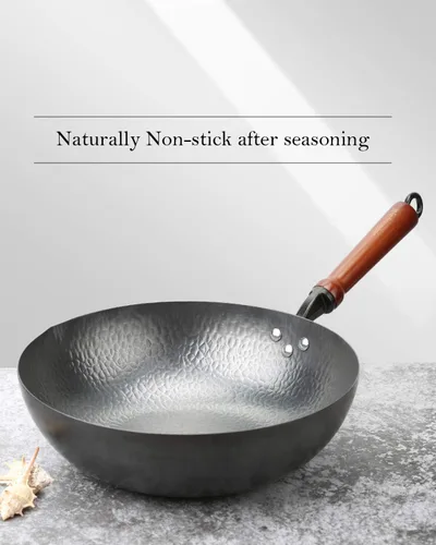 Miniatura 4 de BIELMEIER - Sartén wok de 12.5" (31.75 cm), woks y sartenes para saltear, wok de acero al carbono, wok de fondo plano con tapa, apto para todas