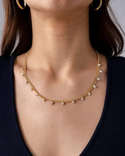 Miniatura 7 de PAVOI Collar de estación chapado en oro de 14 quilates, collares de capas de diamantes simulados, cadena de circonita cúbica para mujer