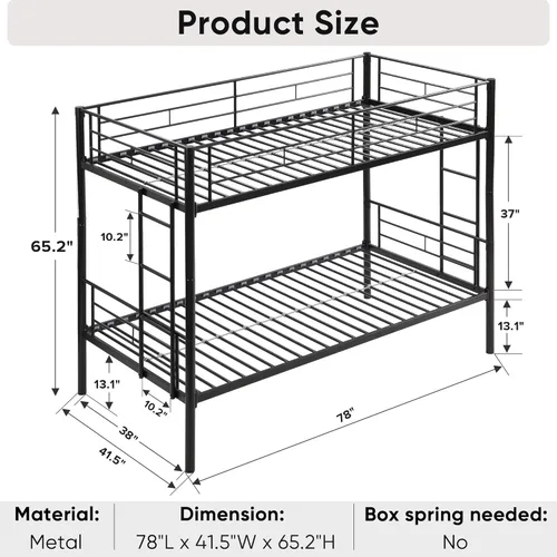 Miniatura 2 de Litera de Metal Individual sobre Individual con Cama Nido de Servicio Pesado Marco de Literas de Metal Tamaño Individual con 2 Escaleras Laterales