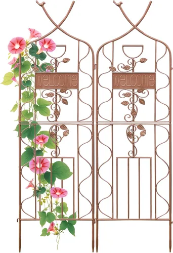 Miniatura 16 de LZRS - Paquete de 2 arcos de hierro rústico de 71x20 pulgadas para decoración de jardín con enrejado con revestimiento de metal negro – Perfecto