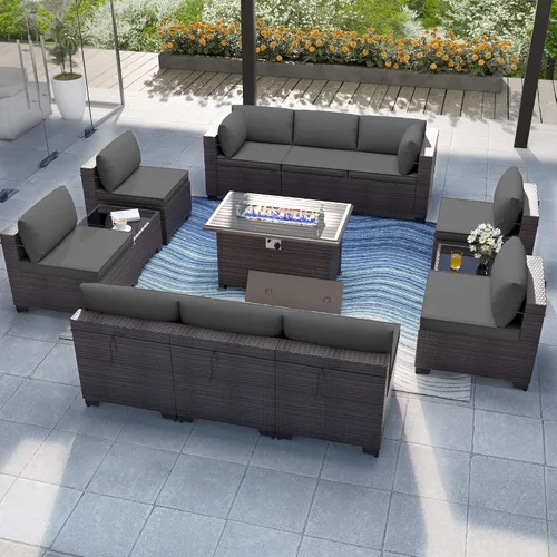 Miniatura 75 de Kurapika juego de muebles de patio 4 piezas de mimbre al aire libre, sillas de ratán, juego informal con mesa de café, juego de bistró con mecedora