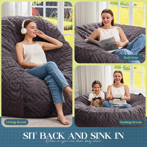 Miniatura 6 de Hobestluk Sillas de Puf para Adultos, Silla de Puf con Relleno, Bolsas Grandes con Funda de Felpa en Relieve, Sillas de Puf Gigantes para Adultos