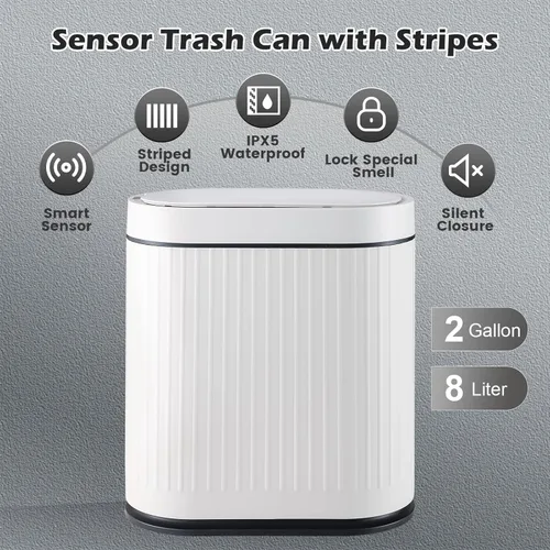 Miniatura 5 de SYNCVIBE Cubo de basura con sensor de baño con tapa, bote de basura inteligente automático de 2 galones, decoración de baño, cubo de basura pequeño
