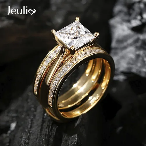 Miniatura 5 de Jeulia Anillo de compromiso con circonita cúbica grabada de 4.37 quilates para mujer, anillo de compromiso de plata de ley solitario de circonita