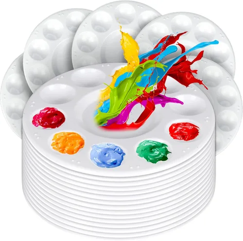 Miniatura 11 de FANDAMEI Paletas de Bandeja de Pintura Redondas Blancas, Bandeja de Paleta de Pintura, Paleta de Bandeja de Pintura de Plástico, Paletas de Pintura