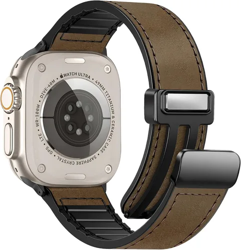 Miniatura 22 de Correas de cuero magnéticas compatibles con Apple Watch 42mm (Serie 10/11) 41mm 40mm 38mm para hombres y mujeres, cuero genuino con hebilla