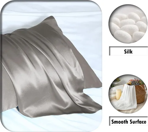 Miniatura 2 de Funda de almohada de seda para cabello y piel, suave, transpirable y sedosa, juego de fundas de almohada 100% tamaño estándar de 2 piezas, fundas