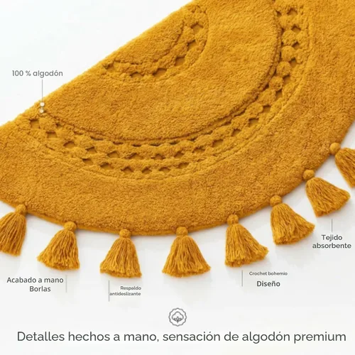 Miniatura 3 de Alfombras de baño bohemias, alfombra de algodón de medio círculo con inserto de ganchillo, borlas y parte trasera antideslizante, tapete de baño