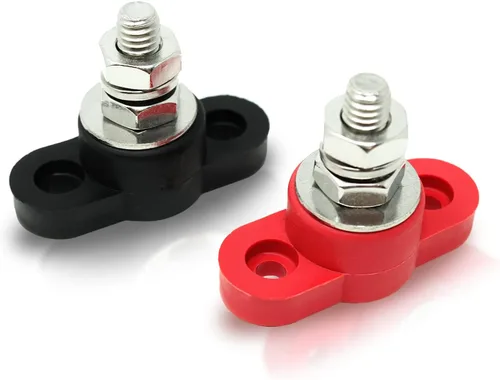 Cable de batería con poste de acero inoxidable, par de postes de conexión de batería de un solo perno rojo y negro, para uso automotriz y marino,