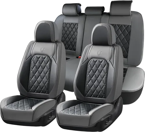 Miniatura 14 de Coverado Fundas de Asientos Delanteros, Funda de Asiento de Cuero Sintético de Lujo Impermeable, Protector de Asiento de Coche Beige, Funda