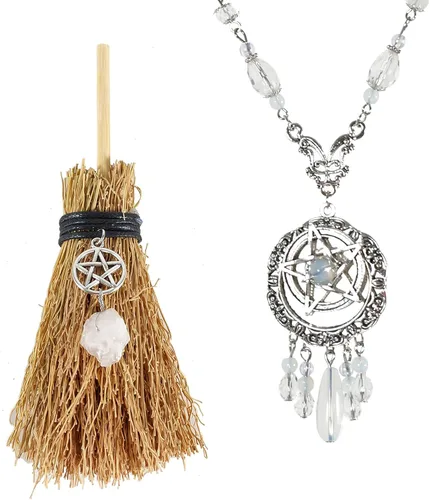 Miniatura 11 de Escoba de altar de bruja de 9.4 pulgadas en miniatura con cepillo Wicca para ceremonias mágicas, rituales Wiccan de Halloween y cucharas de café