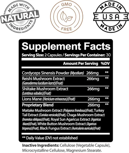 Miniatura 3 de Kaya Naturals Complejo de hongos premium potente, cápsulas complejas de hongos de 1330 mg por porción, ayuda a la claridad mental que apoya