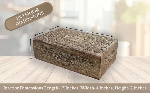 Miniatura 5 de DharmaObjects Caja de madera tallada a mano grande del árbol de la vida, almacenamiento de recuerdos, multiutilidad Blanco